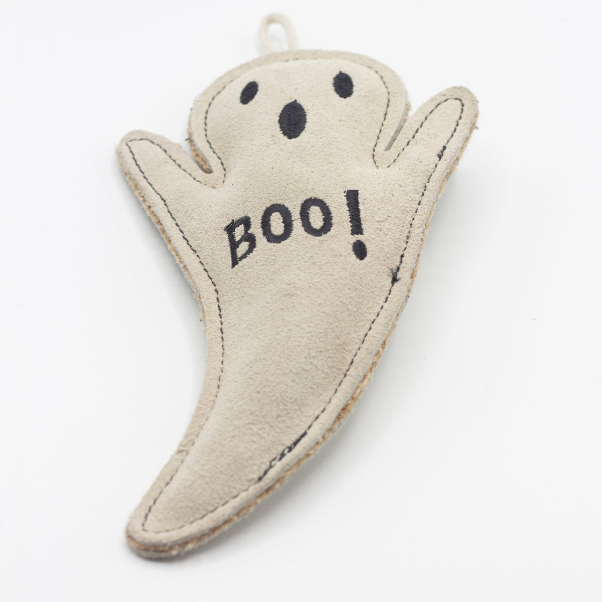 Halloween dog toy shaped as ghost with 'BOO!'