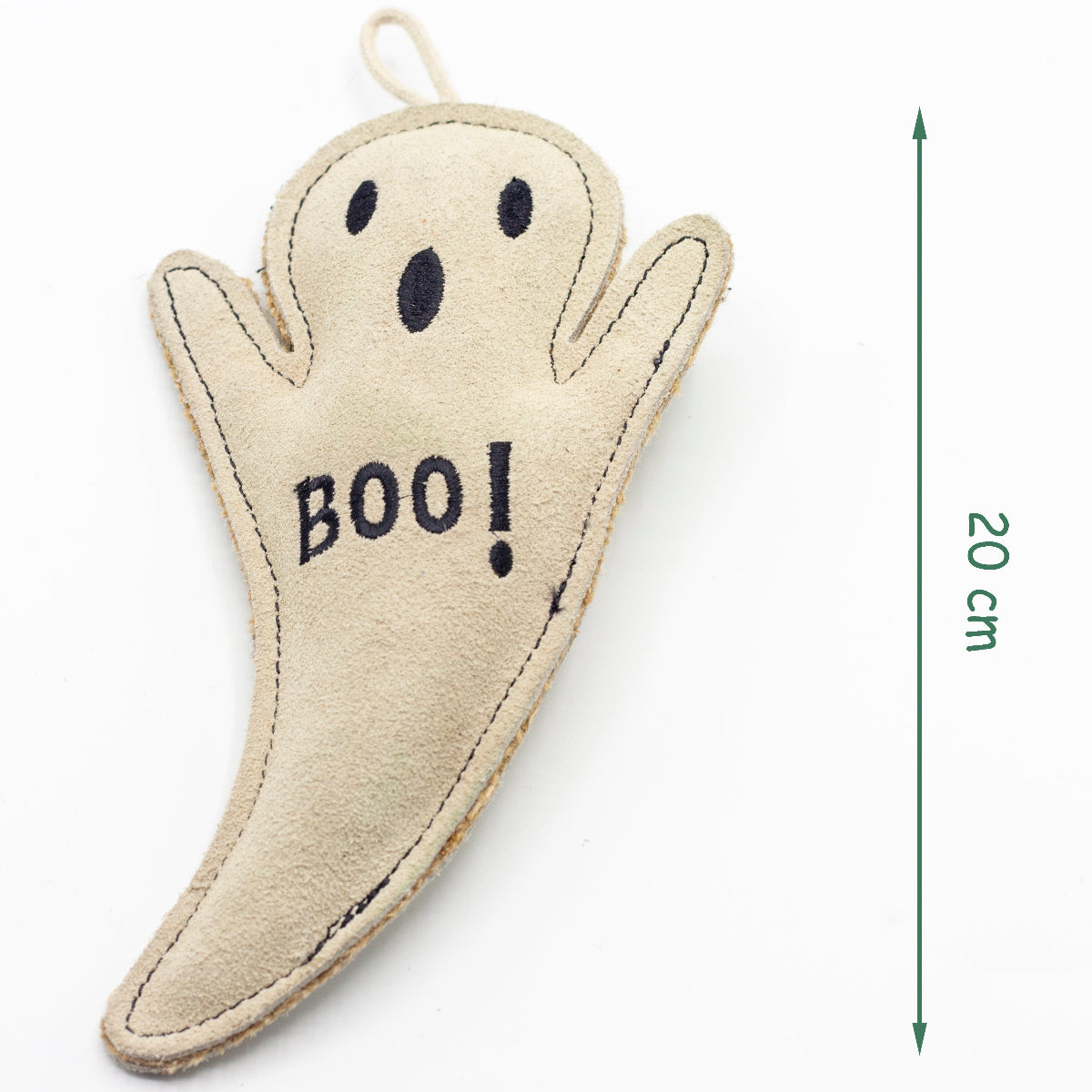 Halloween dog toy shaped as ghost with 'BOO!'