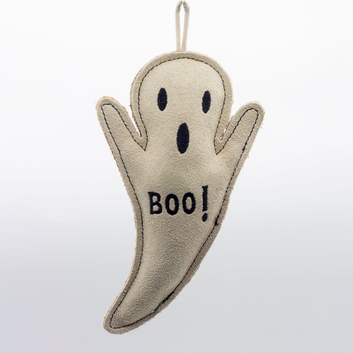 Halloween dog toy shaped as ghost with 'BOO!'