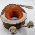Dog toy shaped like a robin bird with a rope