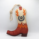 Cowboy boot-shaped horse and dog toy with rope handle from green and wilds