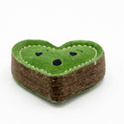 Heart-shaped green eco friendly dog toy with a surprised face